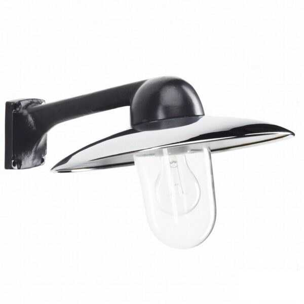 Fabrikslampe i sort aluminium med forkromet skærm