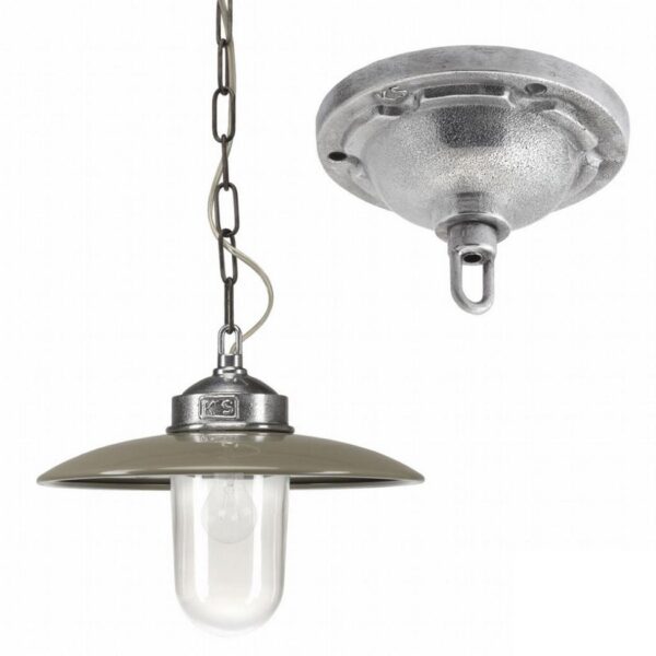 Solingen retro hængelampe i kæde i olivengrå og rå aluminium - Image 2