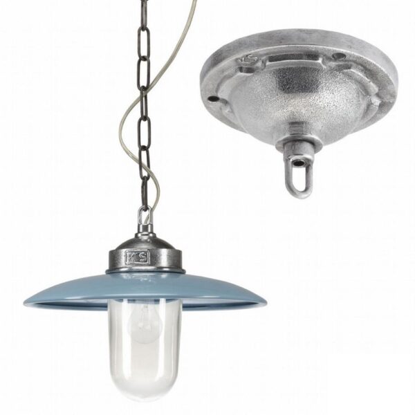 Solingen retro hængelampe i kæde i støvet dueblå og rå aluminium - Image 3