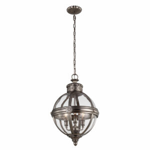 Viktorian kuglelampe i antik nikkel-finish med 3 lyskilder