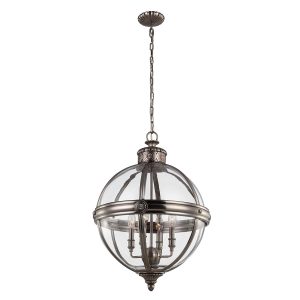 Viktorian kuglelampe i antik nikkel-finish med 4 lyskilder