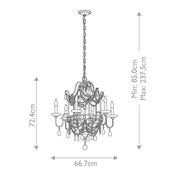 Gianna chandelier i forgyldt sølv-finish med krystalglas og 6 lyskilder - Image 9