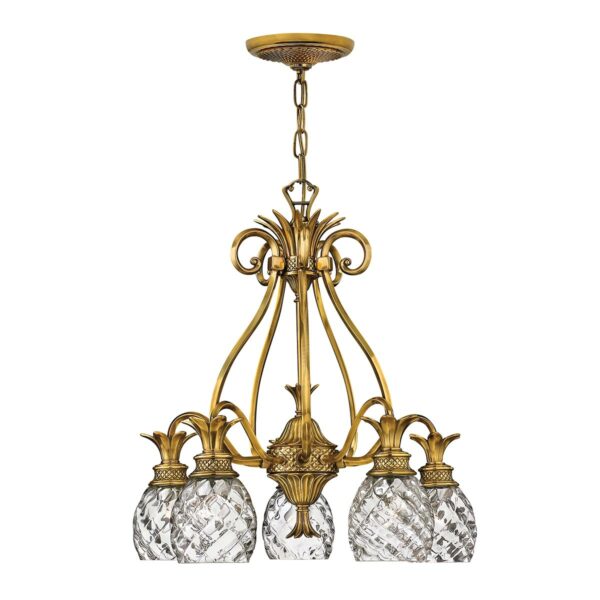 Plantation chandelier i poleret messing med 5 lyskilder