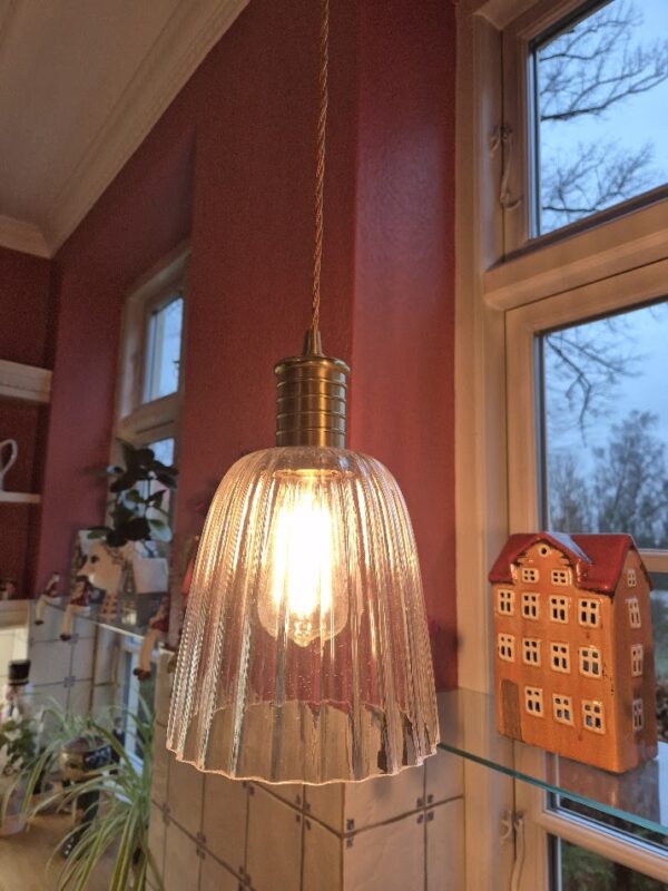 Douille lampe i kæde i antik messing med glas - Image 6
