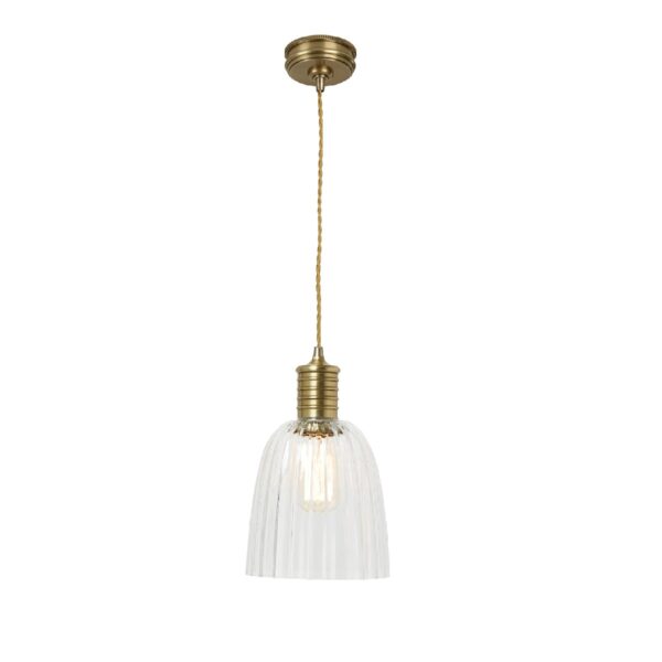 Douille lampe i kæde i antik messing med glas