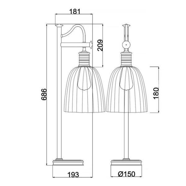 Douille bordlampe i antik messing med glas - Image 8