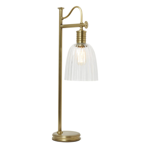 Douille bordlampe i antik messing med glas