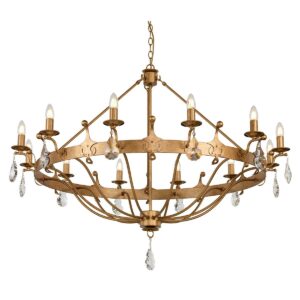 Windsor chandelier i patineret guld med 12 lyskilder