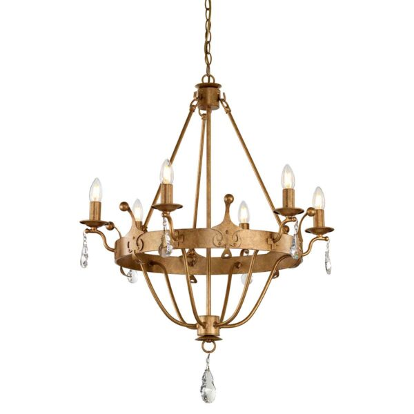 Windsor chandelier i patineret guld med 6 lyskilder