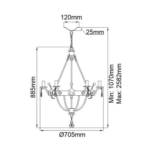 Windsor chandelier i patineret guld med 6 lyskilder - Image 9