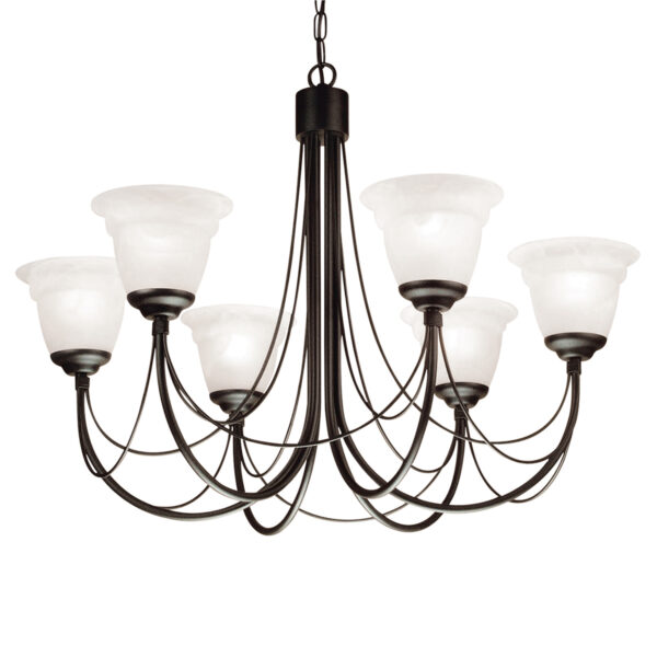 Carisbrooke Castle chandelier med 6 lyskilder og glas