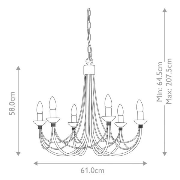 Carisbrooke Castle chandelier med 6 lyskilder og glas - Image 8