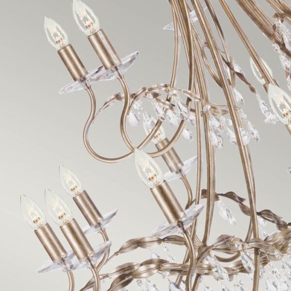 Christina chandelier i forgyldt sølv-finish med krystalglas og 18 lyskilder - Image 5