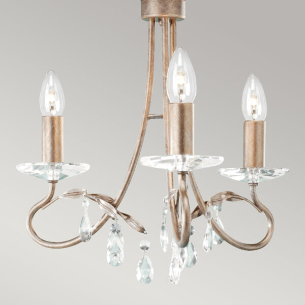 Christina chandelier i forgyldt sølv-finish med krystalglas og 3 lyskilder - Image 2