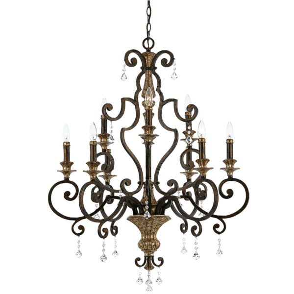 Marquette krystal chandelier i antik finish med 9 lyskilder