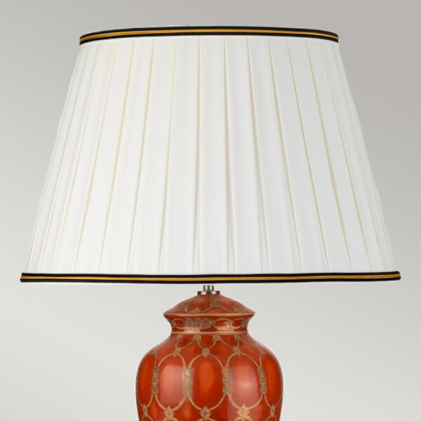 Datai orientalsk bordlampe i terracotta keramik i brun og guld med plisseskærm - Image 2