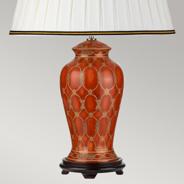 Datai orientalsk bordlampe i terracotta keramik i brun og guld med plisseskærm - Image 3