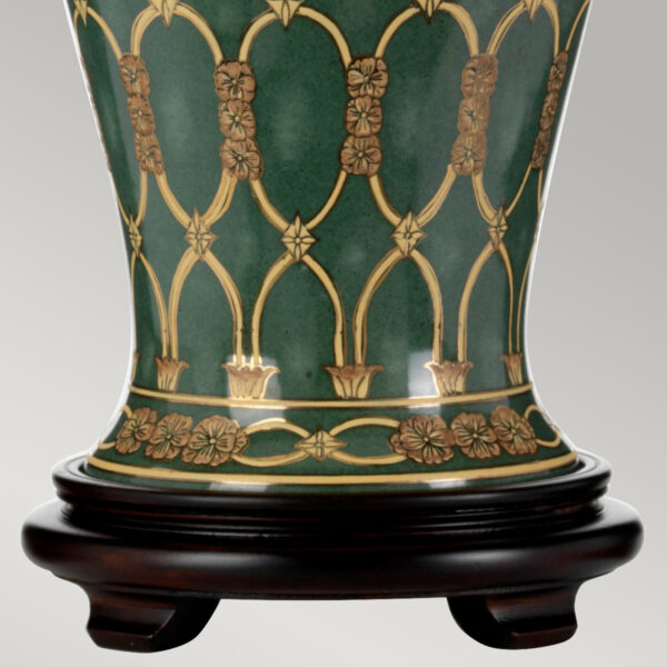 Sashi orientalsk bordlampe i keramik i grøn, brun og guld med plisseskærm - Image 5