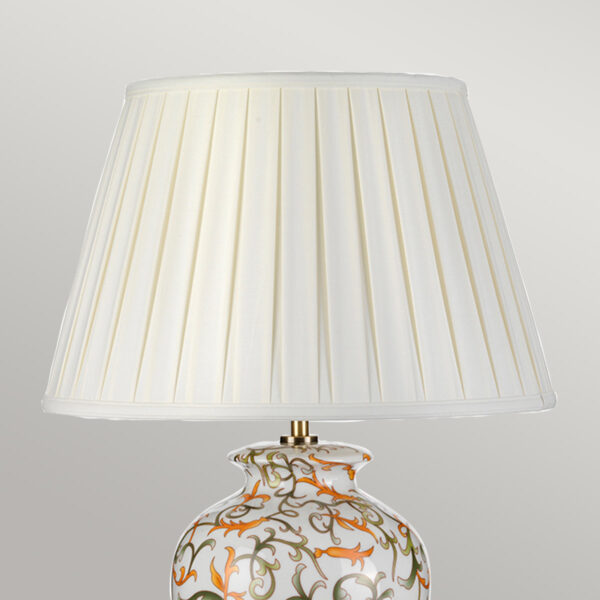 Soling orientalsk bordlampe i keramik i creme, grøn og orange med plisseskærm - Image 3