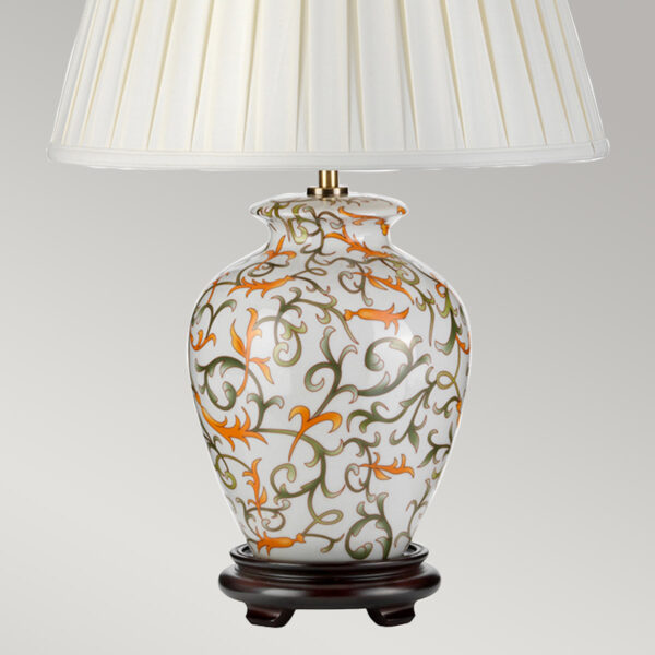 Soling orientalsk bordlampe i keramik i creme, grøn og orange med plisseskærm - Image 2