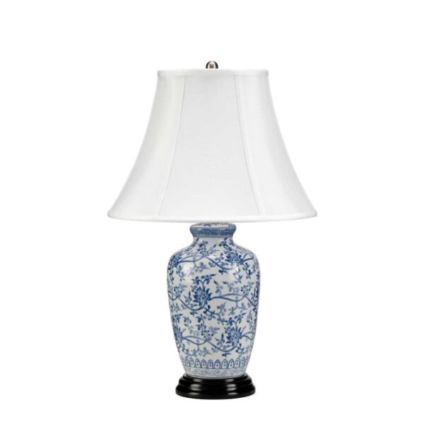 Ingefærskrukke orientalsk bordlampe i porcelæn i blå og hvid med empireskærm - Image 2