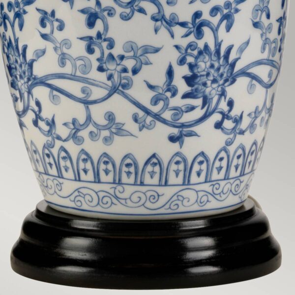 Ingefærskrukke orientalsk bordlampe i porcelæn i blå og hvid med empireskærm - Image 4