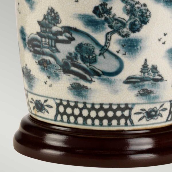 Blå tradition orientalsk bordlampe i porcelæn i hvid og blå med empireskærm - Image 4