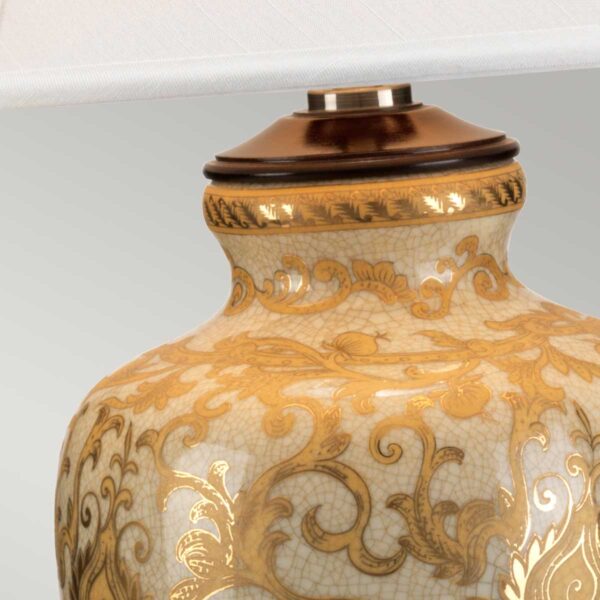 Orientalsk bordlampe i porcelæn i guld og creme med empireskærm - Image 2