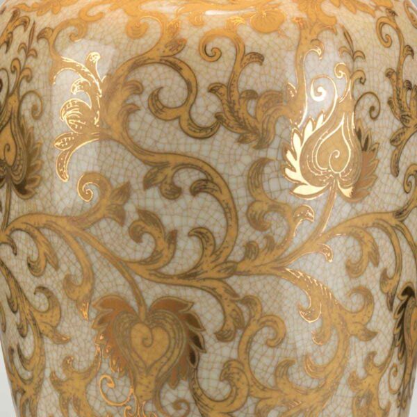 Orientalsk bordlampe i porcelæn i guld og creme med empireskærm - Image 5