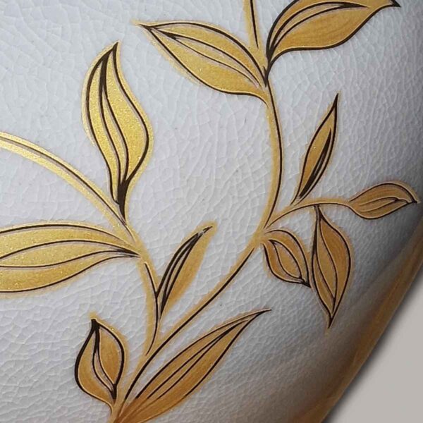 Løvfald orientalsk bordlampe i grålig porcelæn, med guldblade og creme med plisseskærm - Image 9