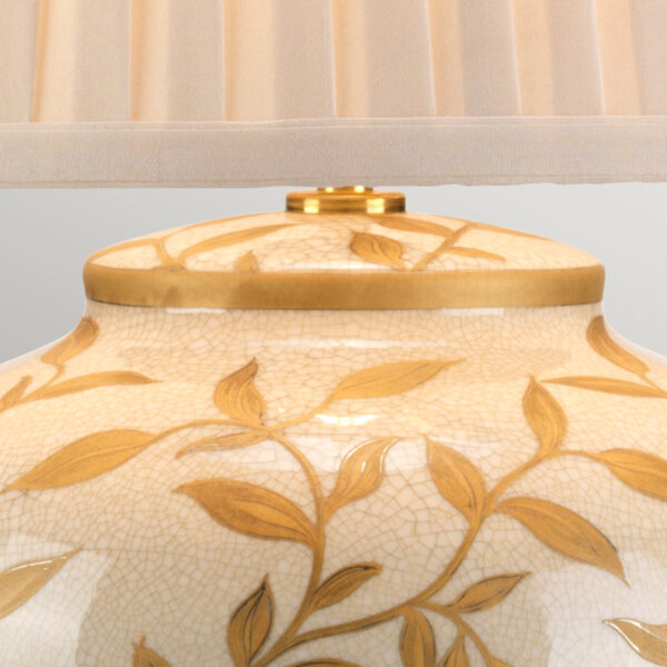 Løvfald orientalsk bordlampe i grålig porcelæn, med guldblade og creme med plisseskærm - Image 11