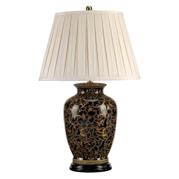 Morris L orientalsk bordlampe i porcelæn i guld og sort med plisseskærm - Image 6