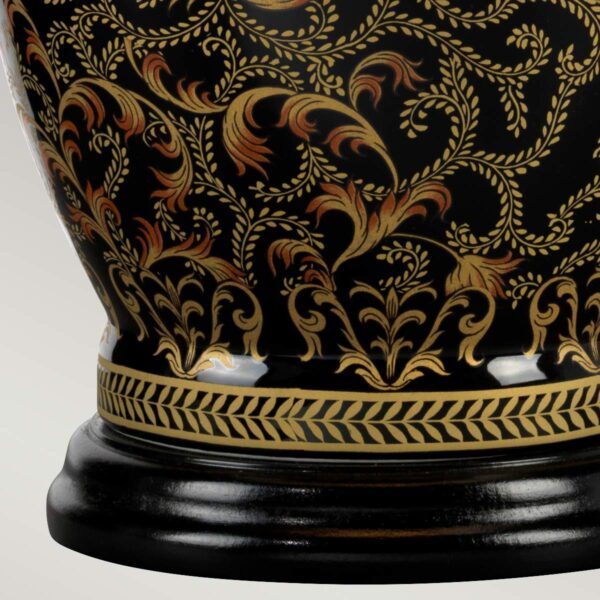 Morris L orientalsk bordlampe i porcelæn i guld og sort med plisseskærm - Image 4