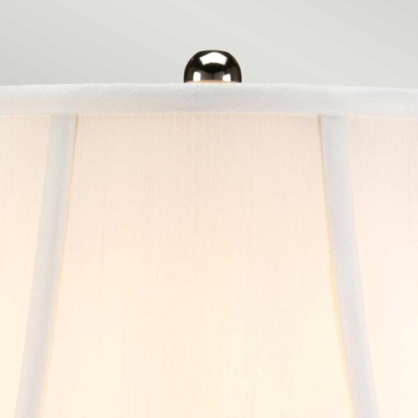 Orientalsk bordlampe i porcelæn i sølv og hvid med empireskærm - Image 2