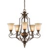 Rungsted lysekrone i antik bronze-finish med ravfarvet glas og 5 lyskilder