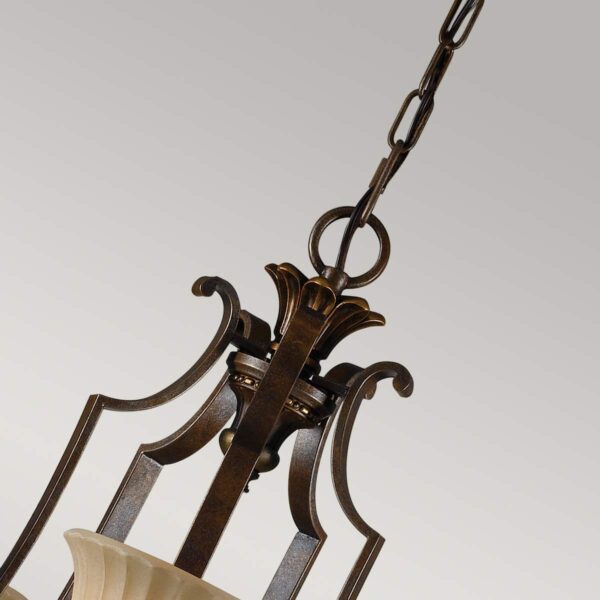 Rungsted lysekrone i antik bronze-finish med ravfarvet glas og 5 lyskilder - Image 4
