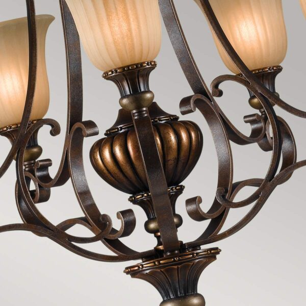 Rungsted lysekrone i antik bronze-finish med ravfarvet glas og 5 lyskilder - Image 2