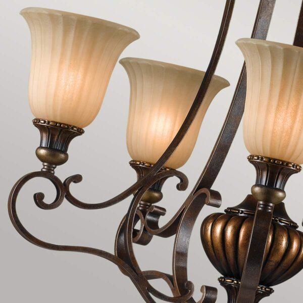 Rungsted lysekrone i antik bronze-finish med ravfarvet glas og 5 lyskilder - Image 5