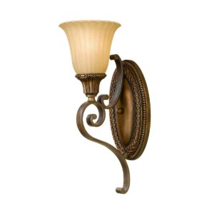 Rungsted væglampe opret i antik bronze-finish med ravfarvet glas og 1 lyskilde