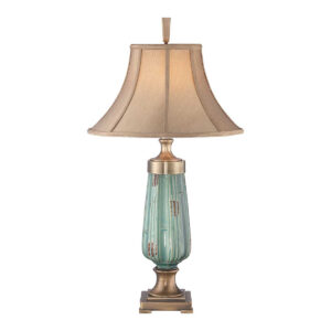 Monteverde bordlampe i keramik, antik messing-finish og empire karamel silkeskærm