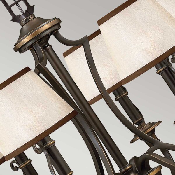 Espergærde chandelier i antik bronze-finish med organzaskærme og 6 lyskilder - Image 3