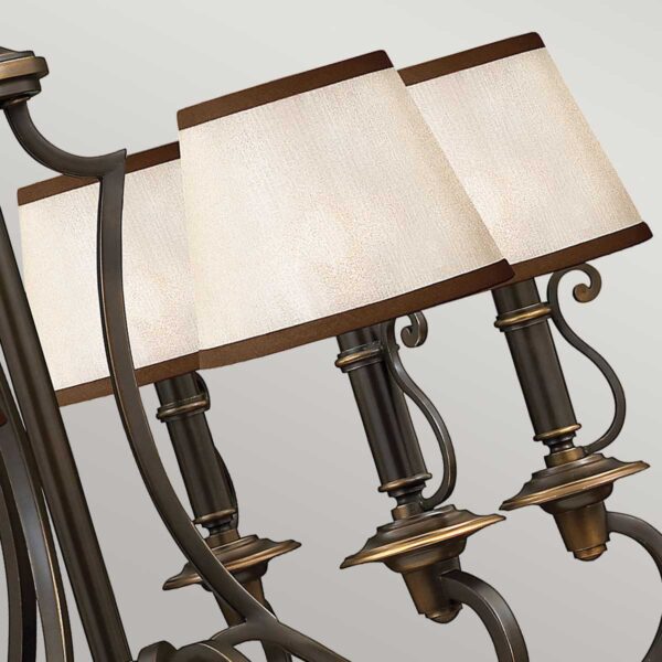 Espergærde chandelier i antik bronze-finish med organzaskærme og 6 lyskilder - Image 5