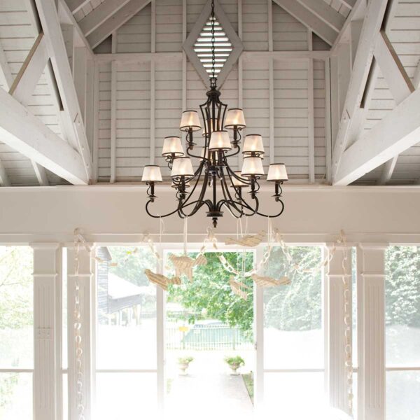Espergærde chandelier i antik bronze-finish med organzaskærme og 15 lyskilder - Image 3