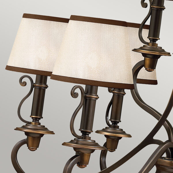 Espergærde chandelier i antik bronze-finish med organzaskærme og 9 lyskilder - Image 4