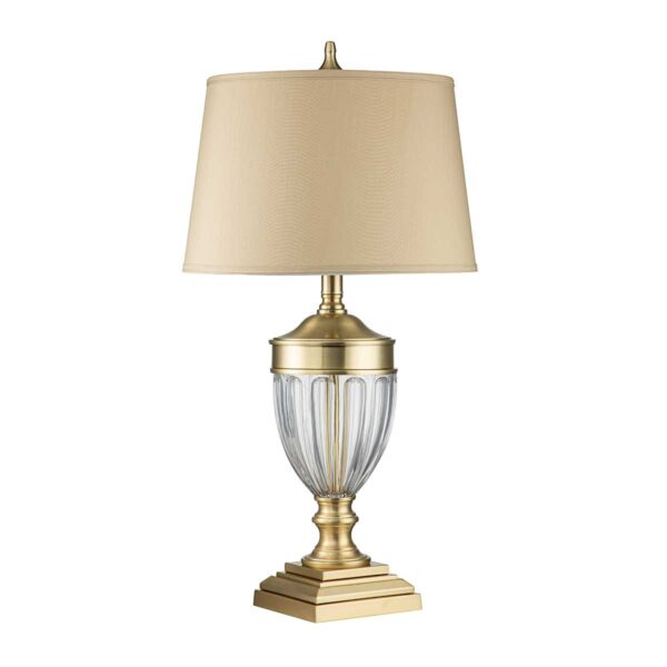 Frederiksberg bordlampe i poleret messing-finish, rillet glas og creme bomuldsskærm - Image 4