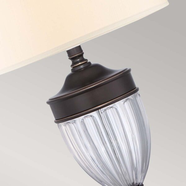 Frederiksberg bordlampe i antik bronze-finish, rillet glas og creme bomuldsskærm - Image 4