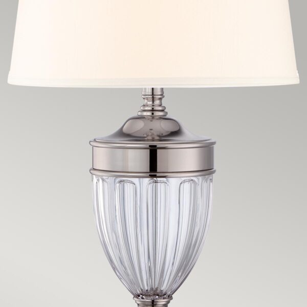 Frederiksberg bordlampe i poleret nikkel-finish, rillet glas og creme bomuldsskærm - Image 3