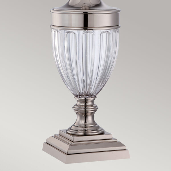 Frederiksberg bordlampe i poleret nikkel-finish, rillet glas og creme bomuldsskærm - Image 2