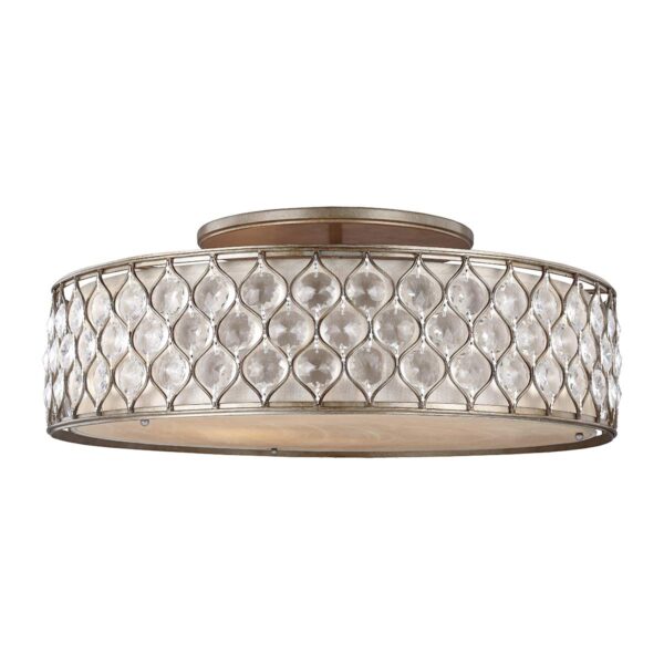 Holte bred loftlampe med krystaller i bruneret sølv-finish med 6 lyskilder
