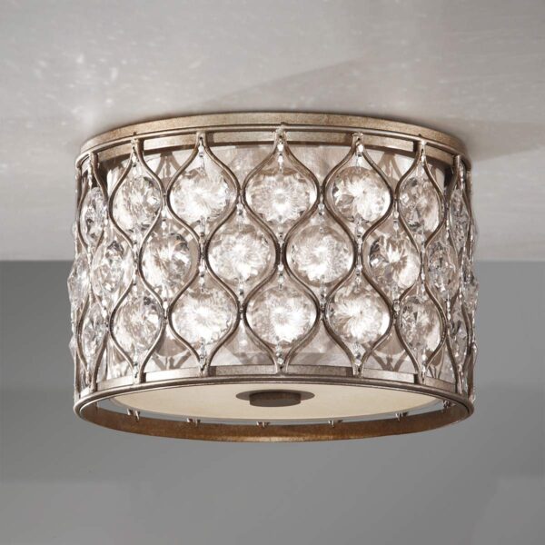 Holte loftlampe med krystaller i bruneret sølv-finish med 2 lyskilder - Image 2